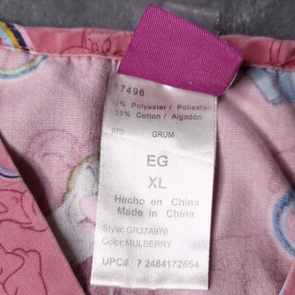 Disney Grumpy Pink Scrub Top XL Two Pockets Lightweight Uniform Top - Picture 6 of 6